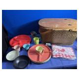 Woven Wicker Picnic Basket w/Contents of...