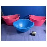 2 Pink Tubs w/Carry Handles 14x11x6.5' & Blue...