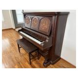 Kimball, Chicago, Upright Piano w/Bench, Carved...