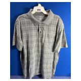 Men's 2XL Gray Blue & White Check Polo Shirt