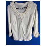 Off-White Light Polyester Blouse w/Ruffle Neck,...