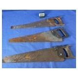 (3) Carpenter Hand Saws, Wood Handled