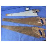 (3) Carpenter Hand Saws, Wood Handled, One...