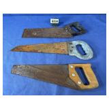 (3) Carpenter Hand Saws, Wood Handled, Rusty