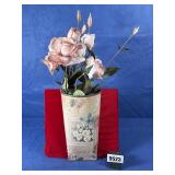 Galvanized Decorative Pink Floral Tin w/Handle,...