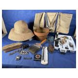 Tan & Blue Canvas Beach Tote w/Straps, Garden...