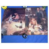 2 Posters Dad w/2 Boys Feeding Newborn Calf &...