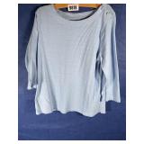 Powder Blue Knit Top w/Blue Button Accents, 3/4...