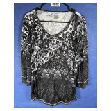 Black & White Print Top w/Sequin Accents, 3/4...