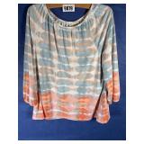 Lt.Blue & Peach Top, Elastic Neck & 3/4 Length...