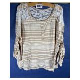 Tan & White Strip Top W/Lace Accent, Med.