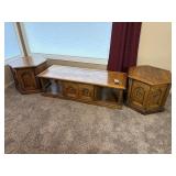 Oak Enclosed Coffee & 2 End Tables Hexagon 24',...