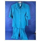 PXL Teal 100% Cotton Blouse & Slacks, Button Up...