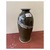 Glazed Pottery Vase w/Leaf Motiff, 15.5'T