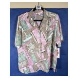 New 16W Alia, Tan Green Pink Poleyster Blouse,...