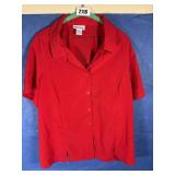 XLG Blair Red Poly Blouse, Short Sleeve, Button Up
