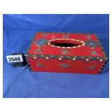 Red & Green Decorated Wood Tissue Box, Bottom...