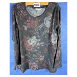 Black w/Red & White Rose Print Knit Top, 3/4...