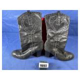 Black Leather High Top Boots, 8.5, 3.5' Heel