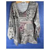 Grey & Dark Purple Print Knit Top w/Long...