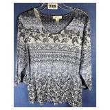 1X 3/4 Sleeve Blue Print Top w/Few Sparkle Trim