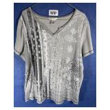 XL Gray Tee w/Stars & Stripes, U Neckï¿½ By C&B