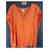 XL Orange V-Neck Cap Sleeve Top By Liz Claiborne