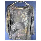 1X 3/4 Sleeve Top, Boat Neck, Blue Print...