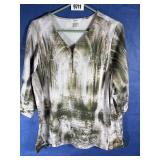 1X 3/4 Sleeve Green & Tan Top w/4.5' Zipper in...