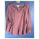 XL 3/4 Gathered Sleeve Raspberry Plaid Pull...