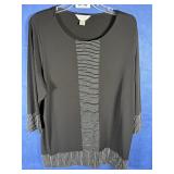 1X 3/4 Sleeve Black Stretch Top w/ Horizontal...