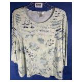 1X 3/4 Sleeve Top, Lime Green & White Stripe w/...