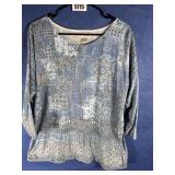 XL 3/4 Sleeve Blue Print Top By C&B