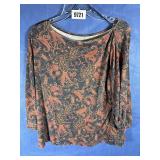 XL 3/4 Sleeve w/Gather Top, Orange & Navy...