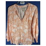 XL Orange & White Gathered Sleeve Button Up...