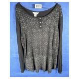 XL Long Sleeve Knit Top Black w/Gray Print