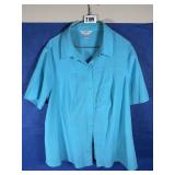 1X CJ Banks Teal Short Sleeve Top, Button Up,
