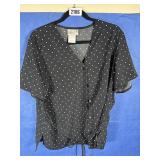 Xgrande Black V-Neck Button Up Blouse w/Waist...