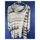 XL Cowl Neck 3/4 Sleeves Top w/Bead Trim By C&B