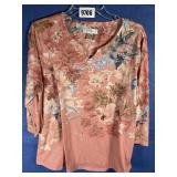 XL 3/4 Sleeve Top, Salmon, Brown & Blue By C&B