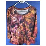 XL 3/4 Sleeve Fall Top, Leaf Design, Plum,...