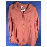 Lg Long Sleeve Orange Cotton Blouse, Breast...