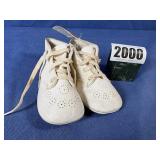 Vintage White Leather Baby Shoes