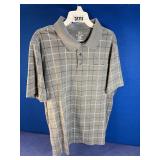 Men's 2XL Gray Blue & White Check Polo Shirt