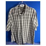 Men's XXL Gray Plaid Short Sleeve Dress Shirt,