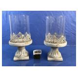 Set of 2 Pedestal Candle Holders with Glass