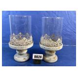 Set of 2 Pedestal Candle Holders with Glass
