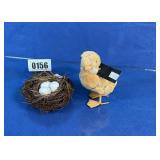 Decorative Plush Chick with Nest and Speckled Eggs