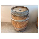 Rustic Wooden Barrel with Metal Hoops