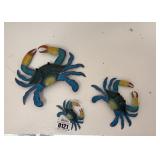 Set of 3 Coastal Metal Crab Wall Art Decor